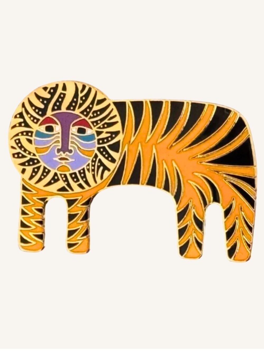 Laurel Burch Tiger Brooch Gold Tone Enamel Cat Pin Vintage Signed